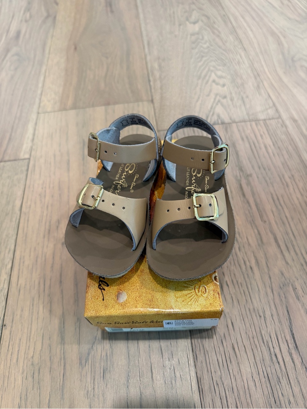 Sun-San Saltwater Tan Sandals With Gold Buckle